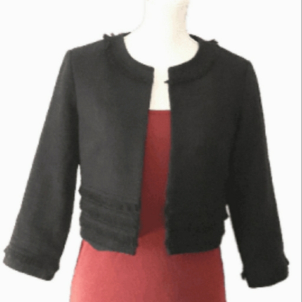 Karl Lagerfeld Paris Frayed Tweed Cropped Jacket - Size Small Black Jacket